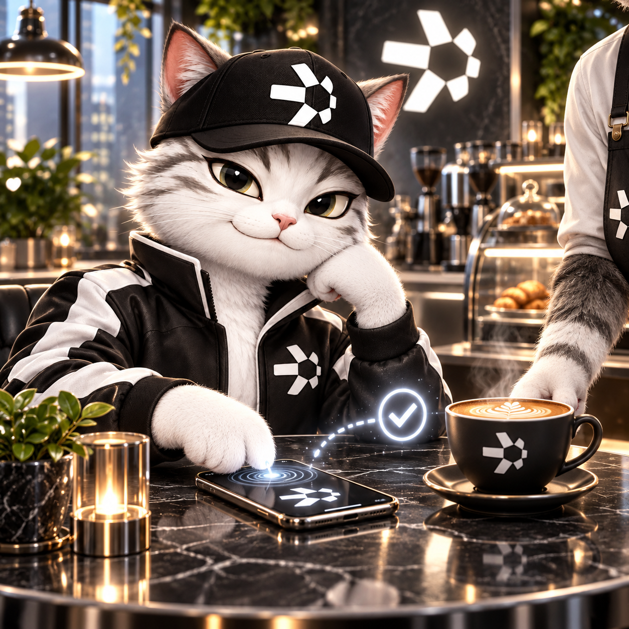 Quant Cat activating a programmable café payment